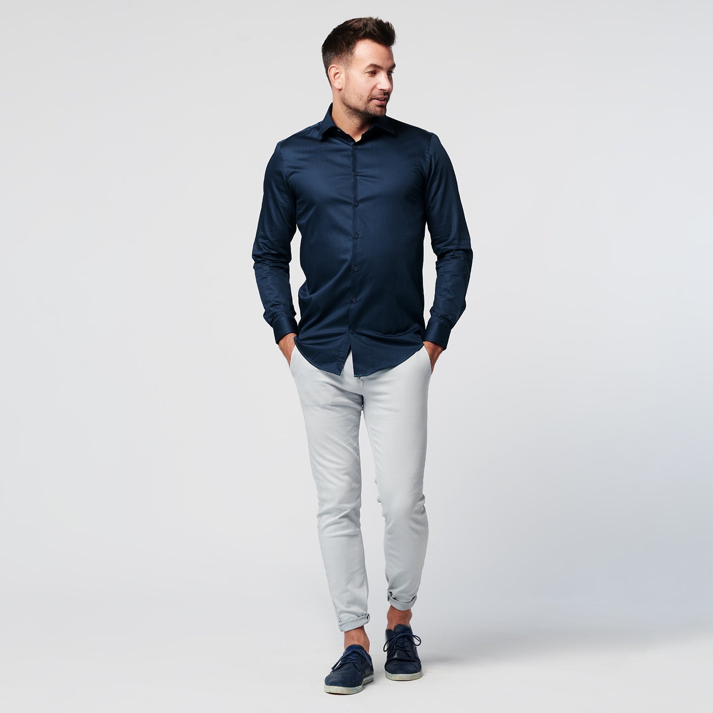 Overhemd - Slim Fit - Navy Satin