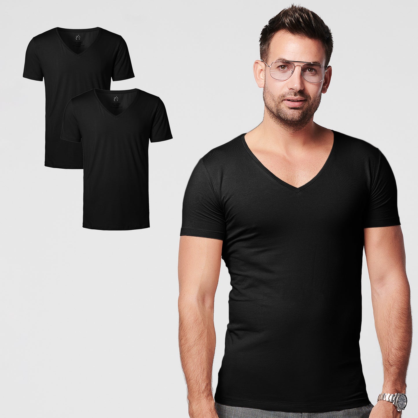 T-shirt Black Deep V-neck Men | 2-pack | Slim Fit