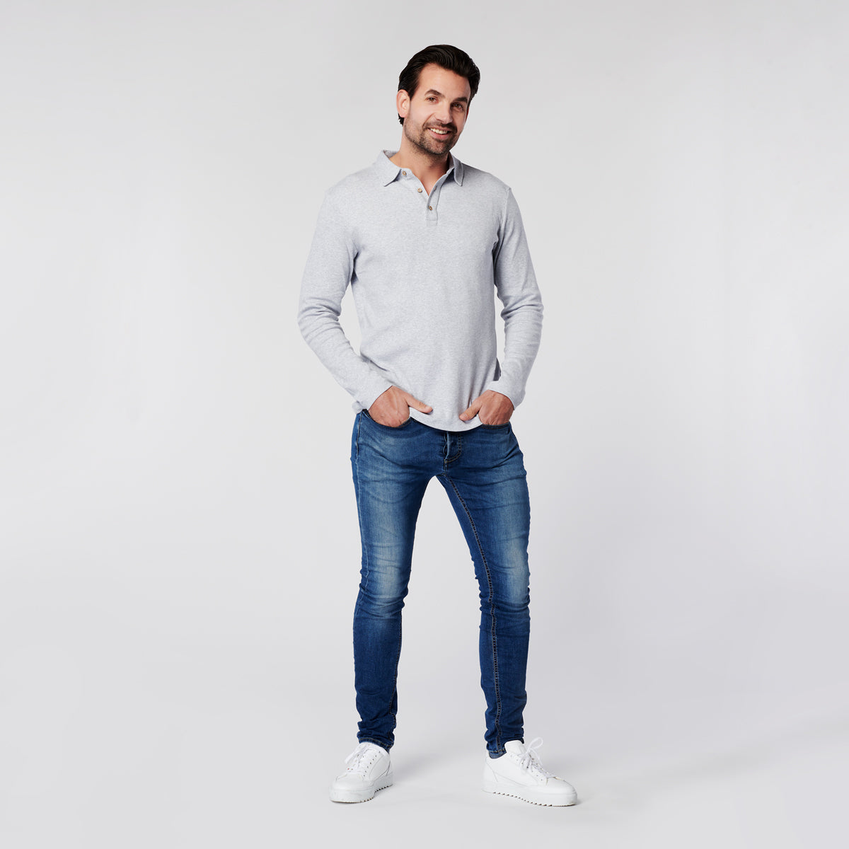 Longsleeve Polo - Grey Melange