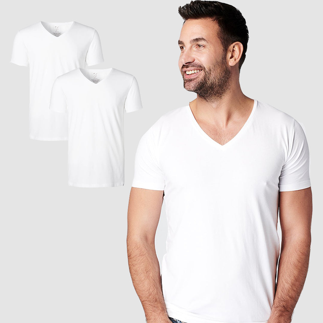 T-shirt Wit V-Hals Heren | 2-pack | Slim Fit