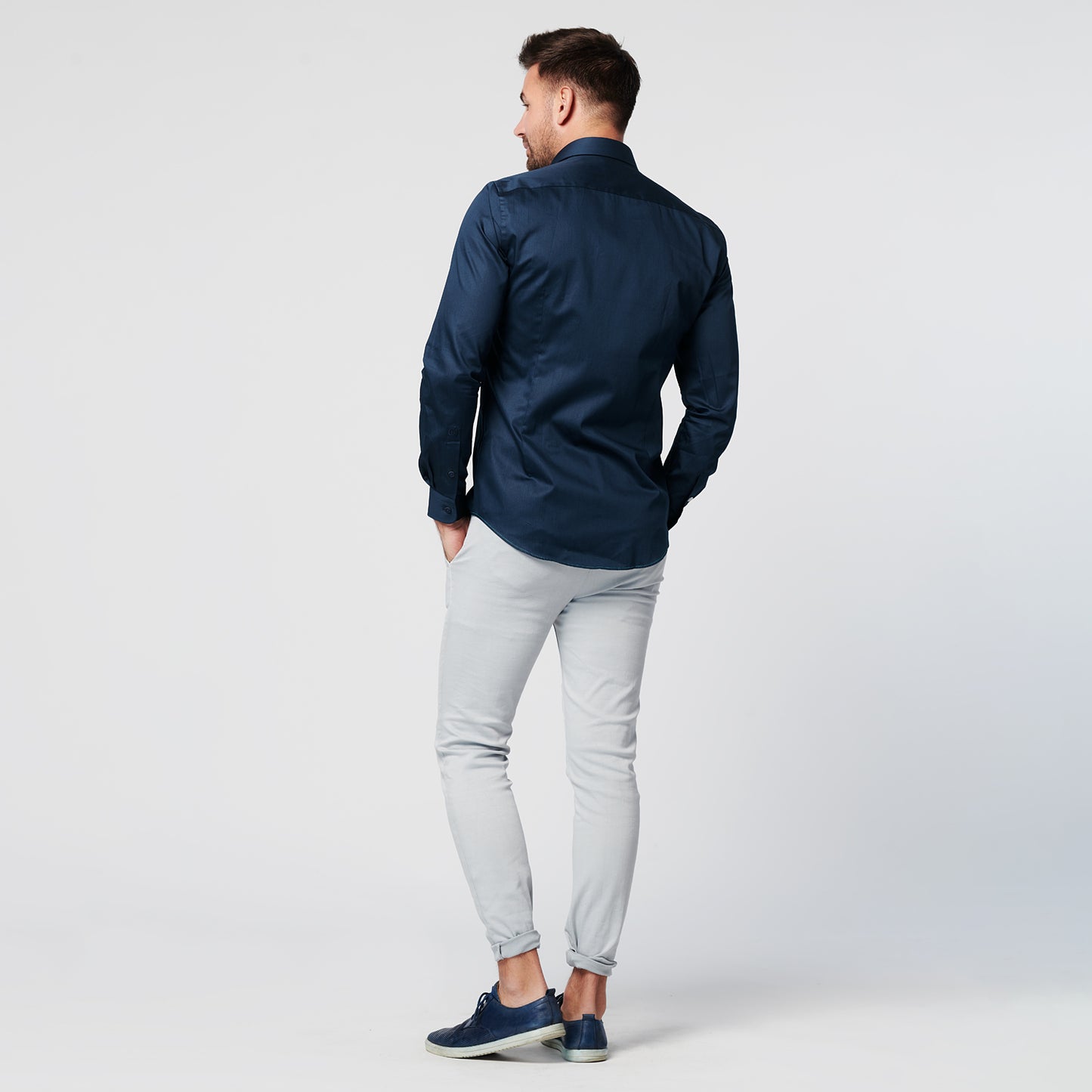 Overhemd - Slim Fit - Navy Satin