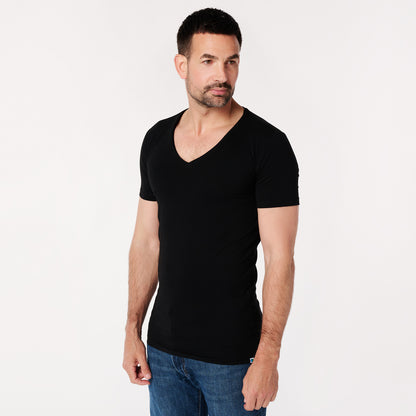 T-shirt Zwart Diepe V-Hals Heren | 2-pack | Slim Fit