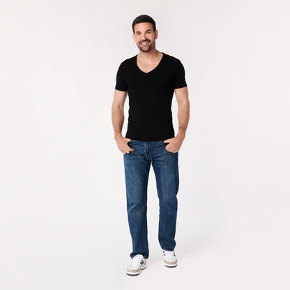 T-shirt Zwart Diepe V-Hals Heren | 2-pack | Slim Fit