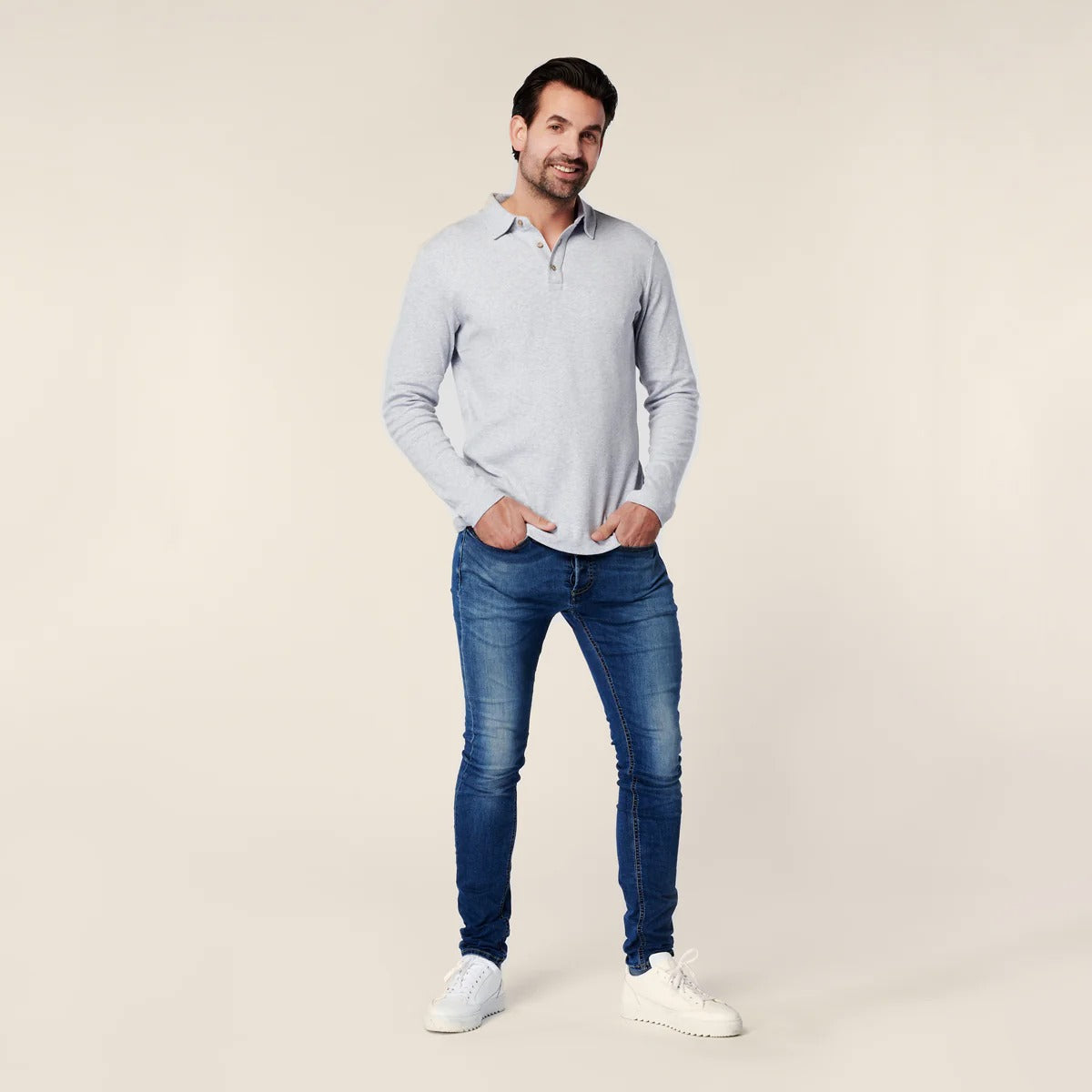 Longsleeve Polo - Grey Melange