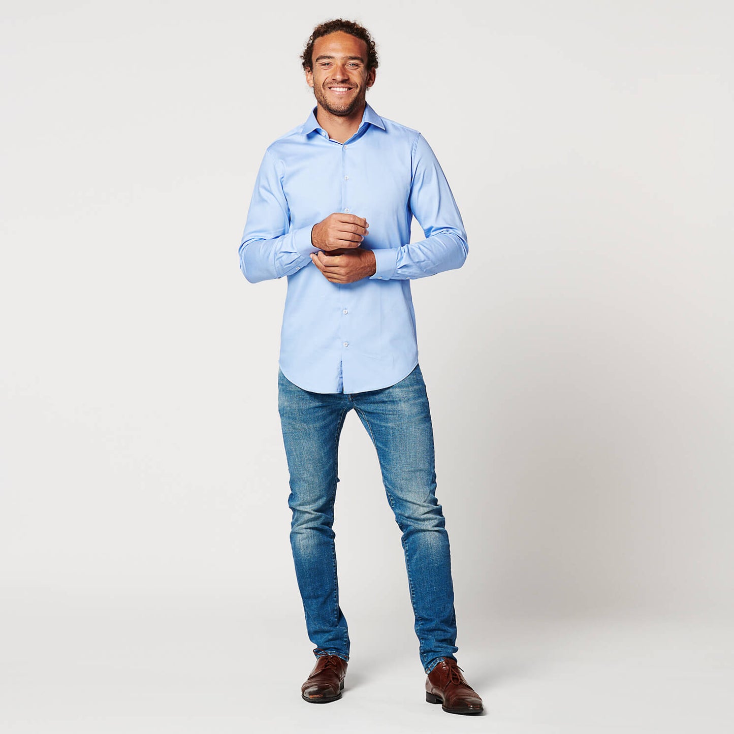 Overhemd - Slim Fit Mouwlengte 7 - Circular Blue