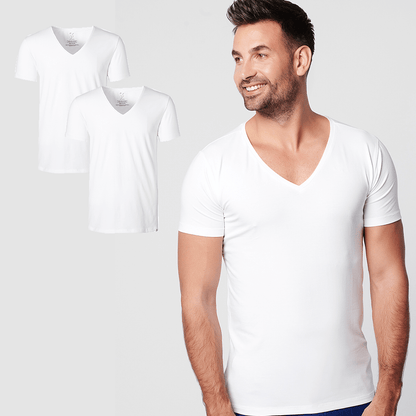 T-shirt - Diepe V-hals 2-pack - Wit